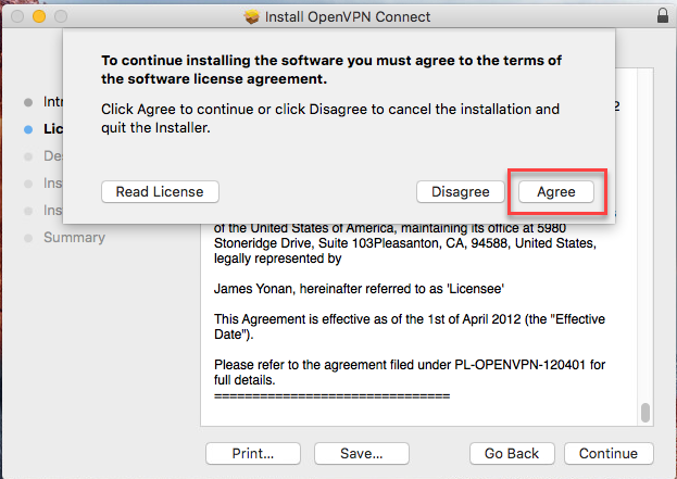 Click ‘Agree’ to accept the licensing terms