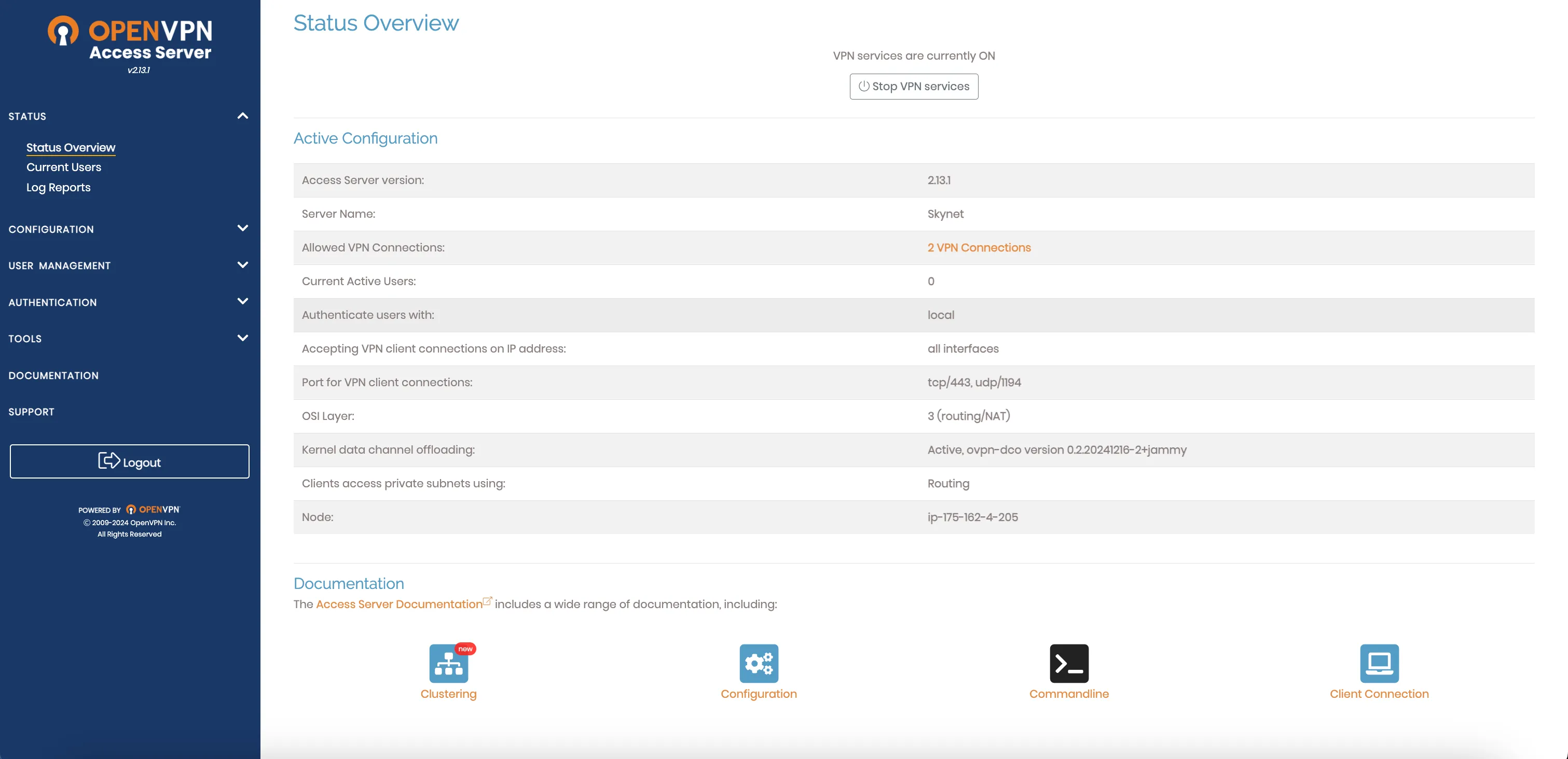 Login on OpenVPN Admin Web UI