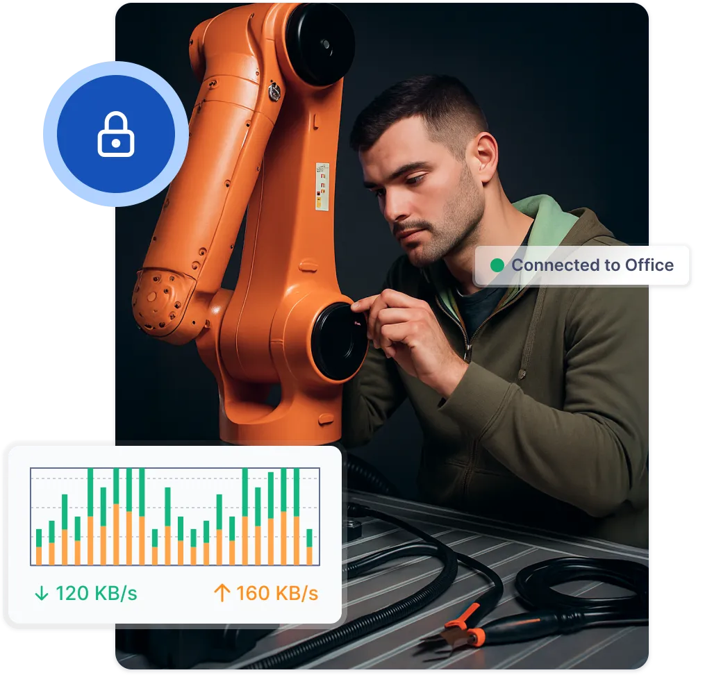 an engineer checking robots
