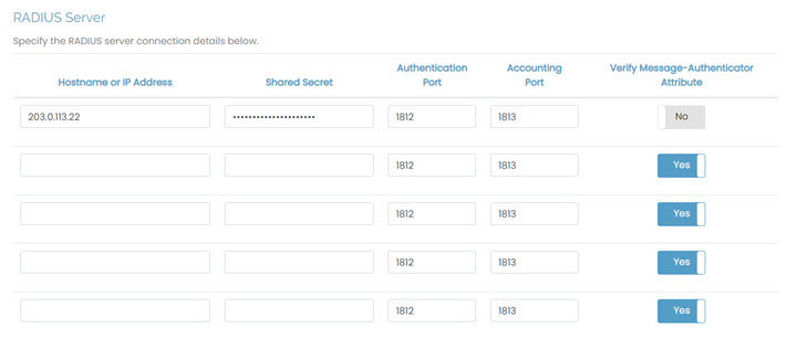 RADIUS server verify