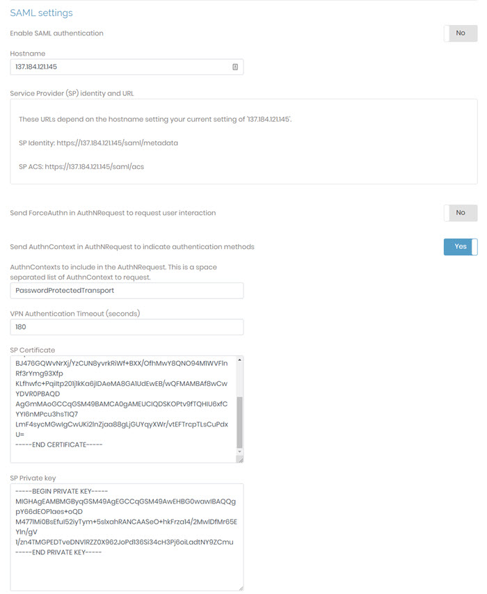 SAML settings
