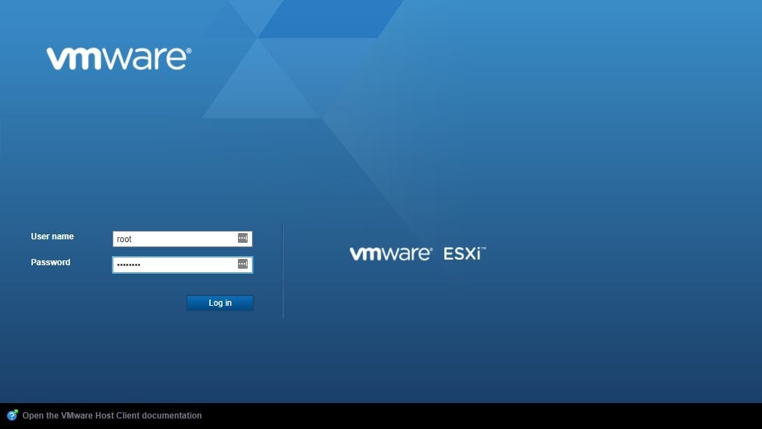 log on to esxi web interface
