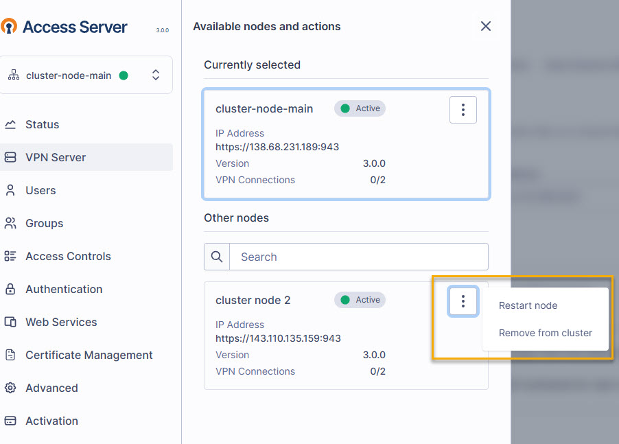 node actions