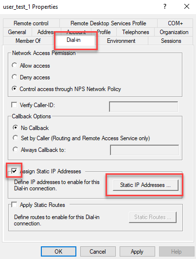 user dial in properties