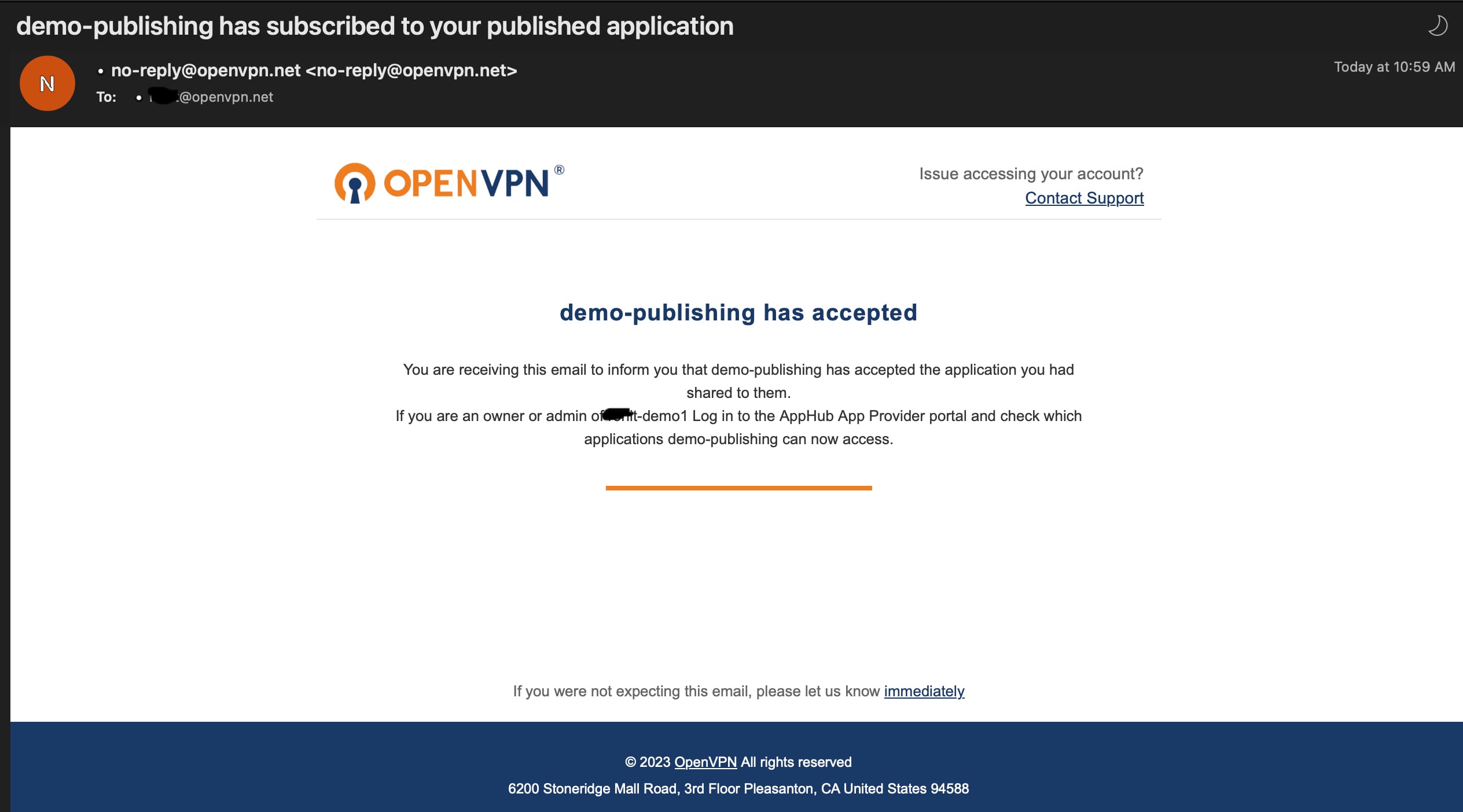 apphub accpetance notification