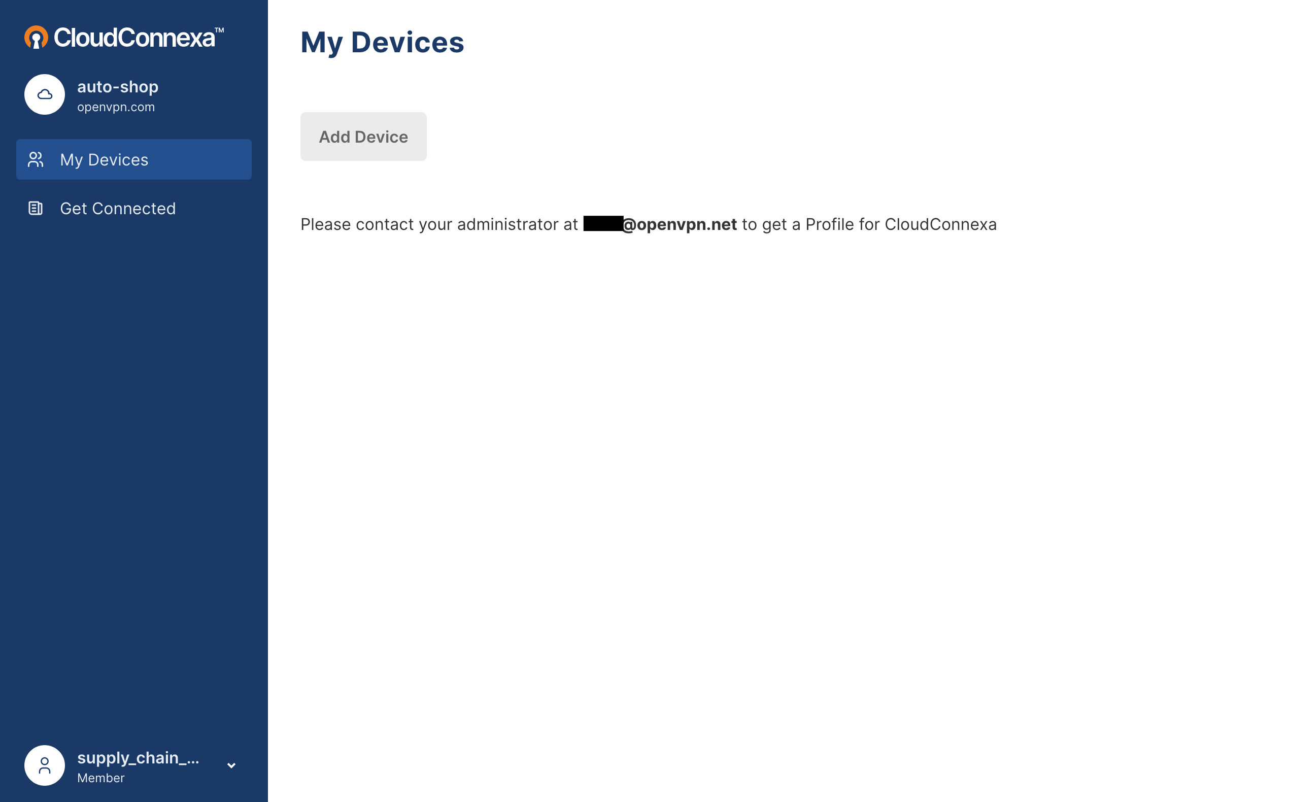 Screenshot: Device management restricted