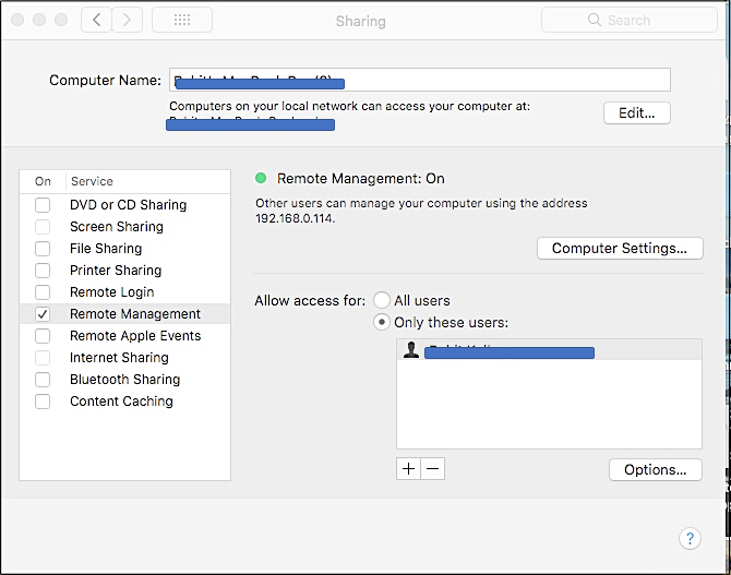 Turning Remote Management ON on the Host