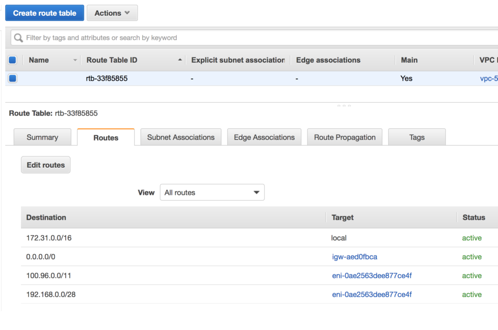 Check and add routes to the VPC Route Table associated with the subnet