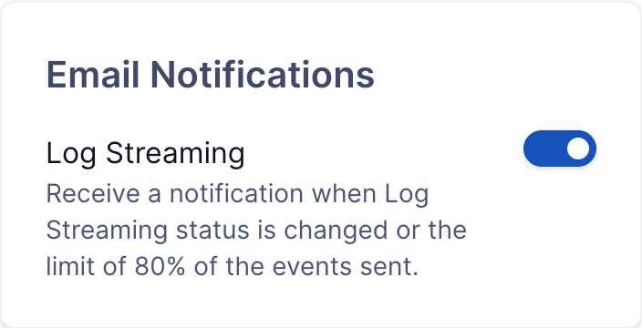 Email Notifications widget on Log Streaming