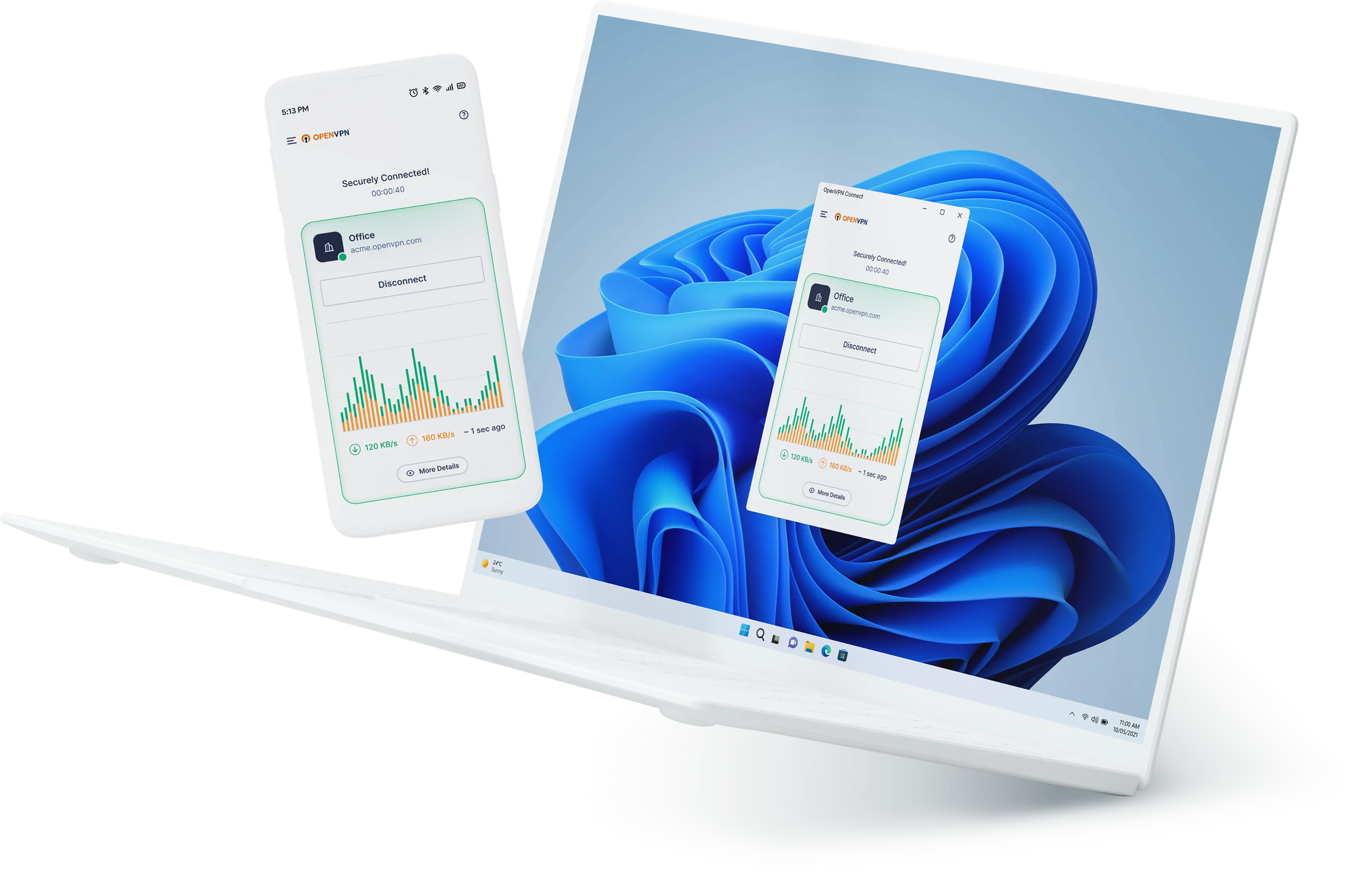 laptop and cellphone with connect client
