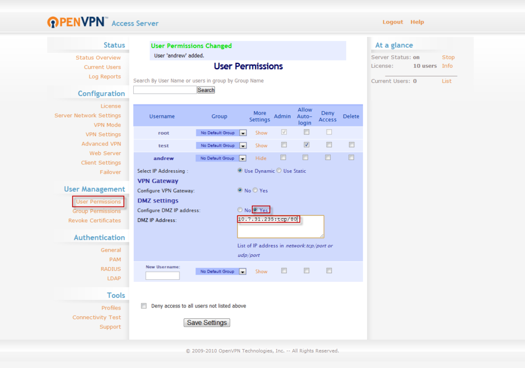 openvpn access server port forwarding
