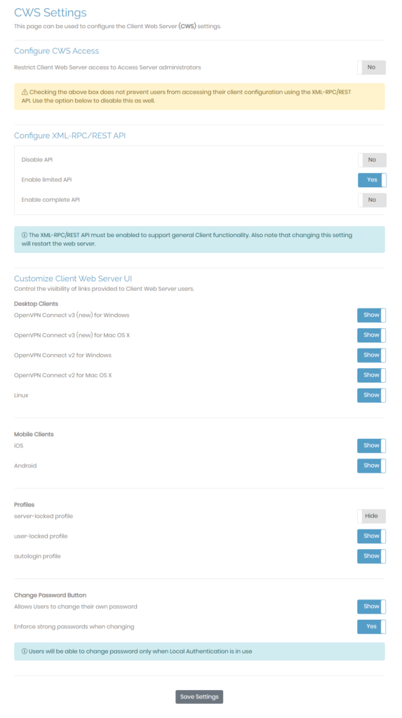 CWS Settings Access Server Admin Guide OpenVPN