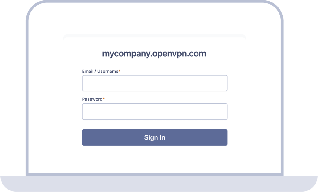 Screenshot of OpenVPN Connect displaying an organization's VPN sign-in screen 

