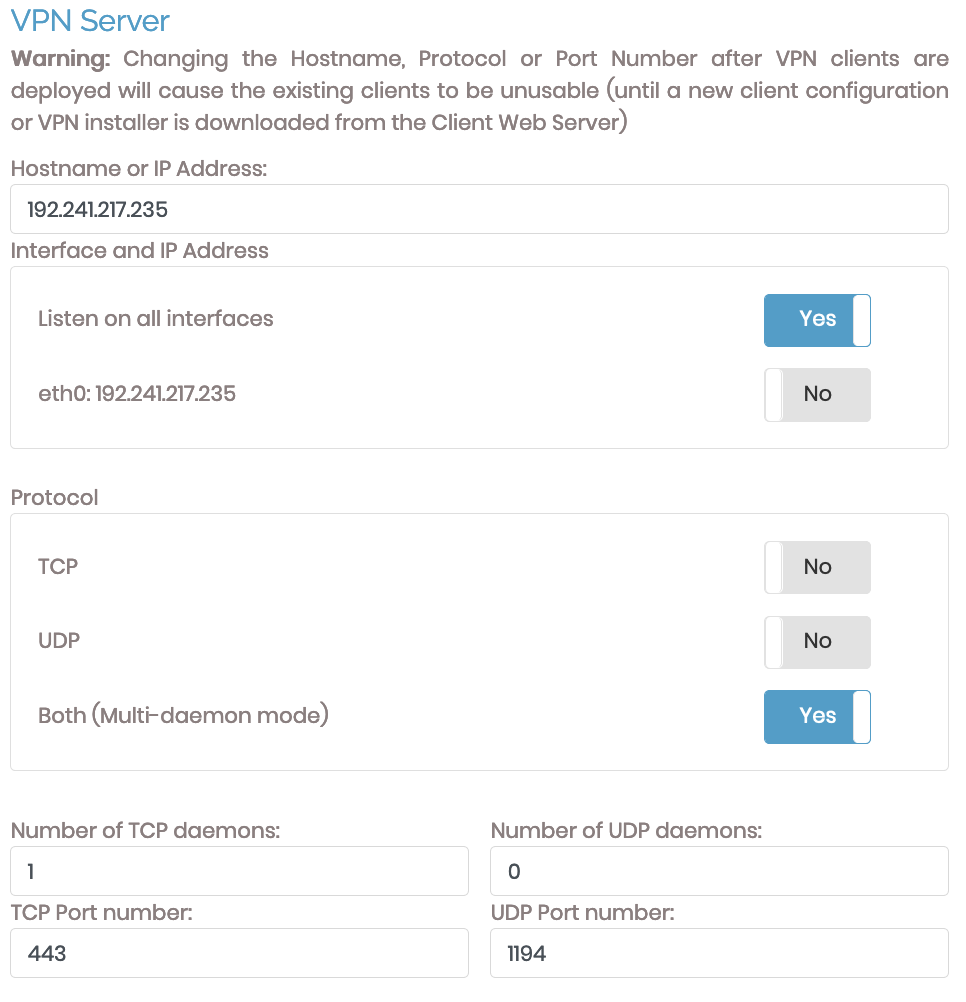 VPN Server Network Settings