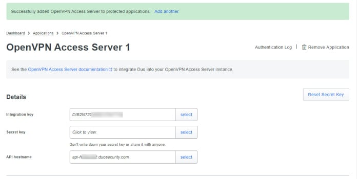 access server added to Duo-protected applications