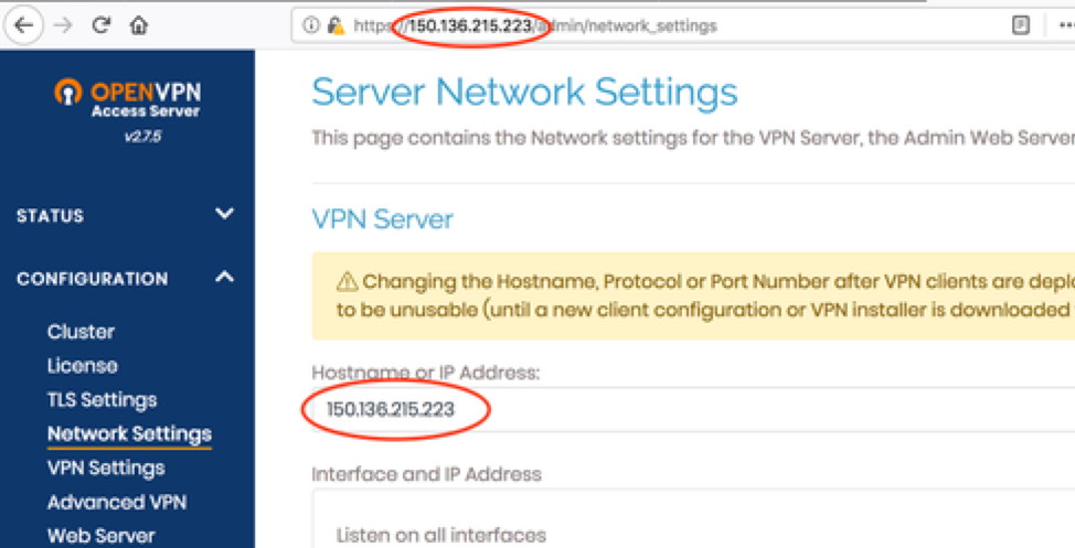 Change server name in network settings