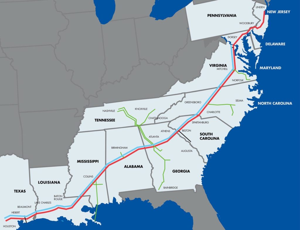 Colonial Pipeline, Southeastern US