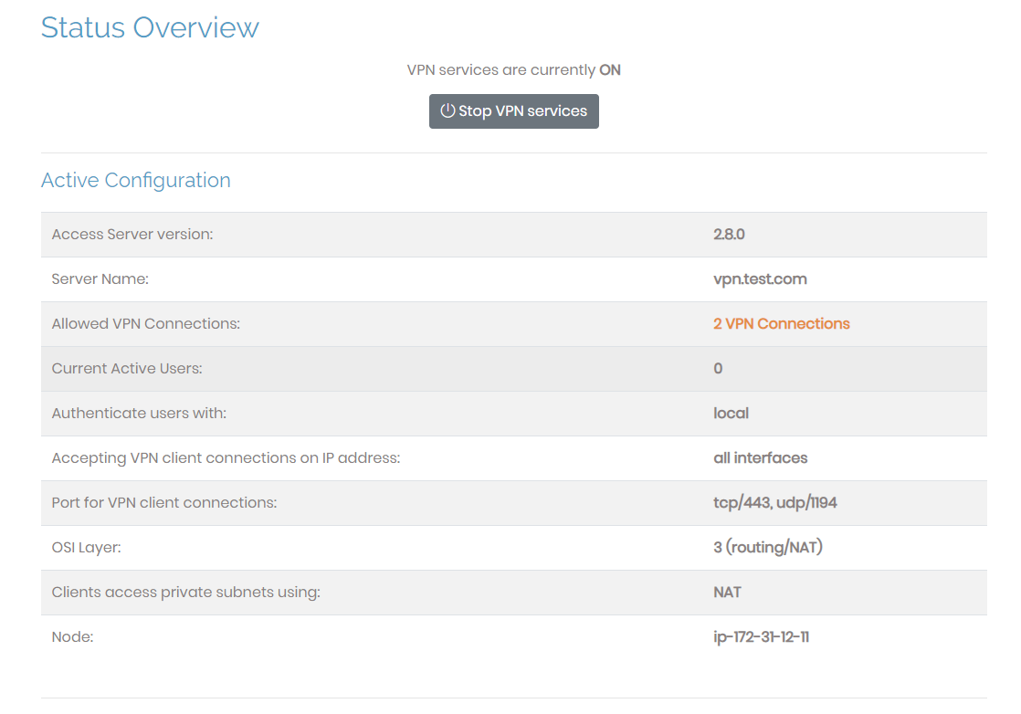 status overview page